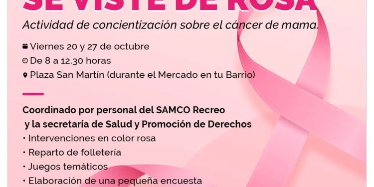 Por el Día Internacional de Lucha contra el Cáncer de Mama, el Mercado se viste de rosa